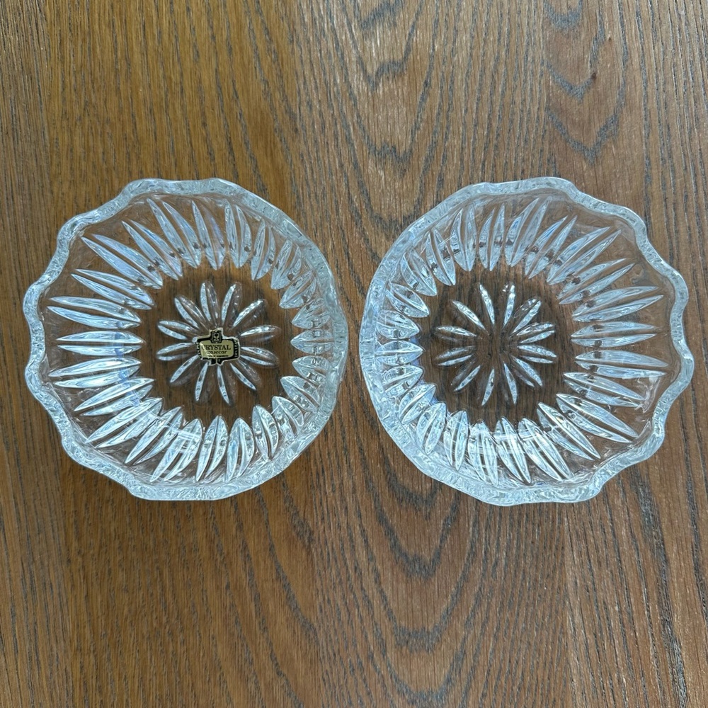 Zajecar Lead Crystal Trinket Votive Decorative Bowl Candy Dish Pair Vintage - Picture 2 of 11